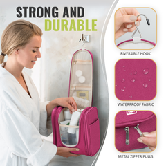 Medium Collapsible Hanging Toiletry Bag - Cerise Pink
