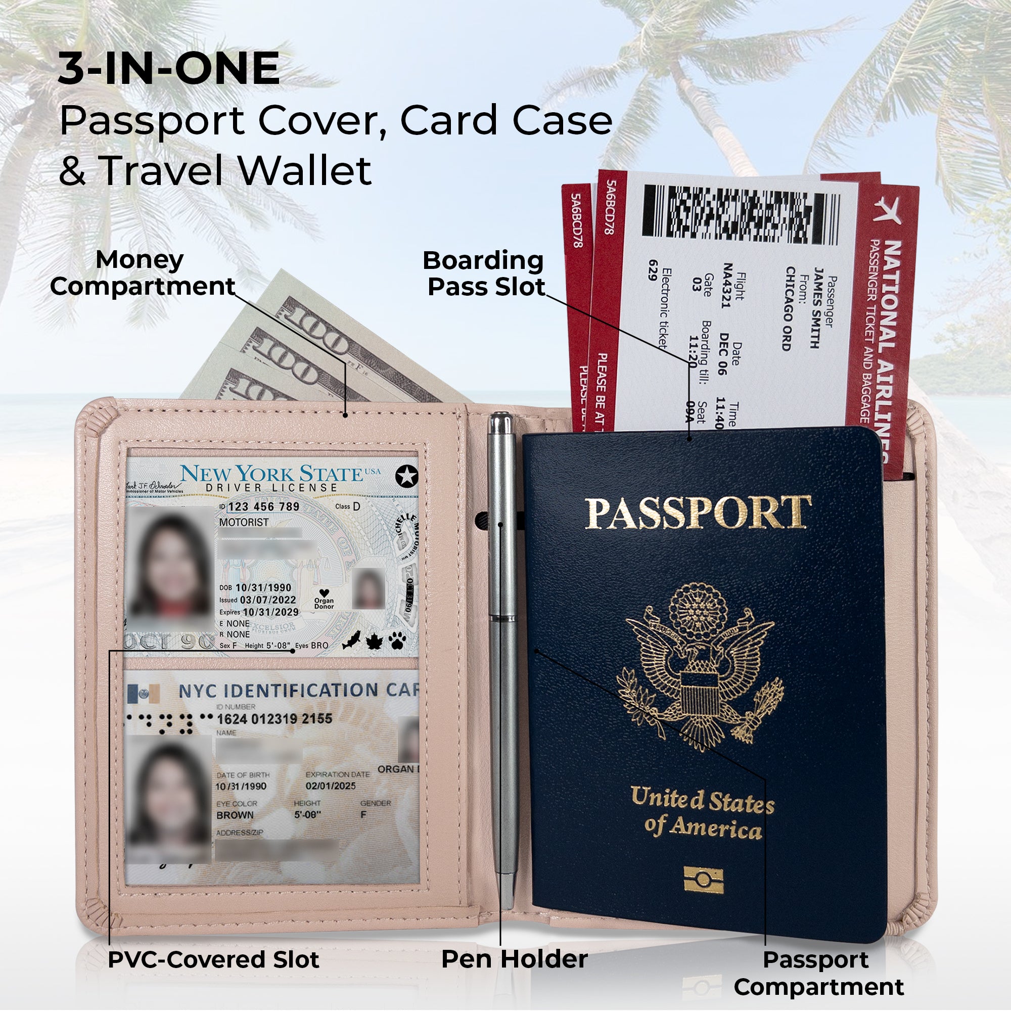 Women Passport Holder Credit ID Card Travel Wallet Document Bag Case  Organizer