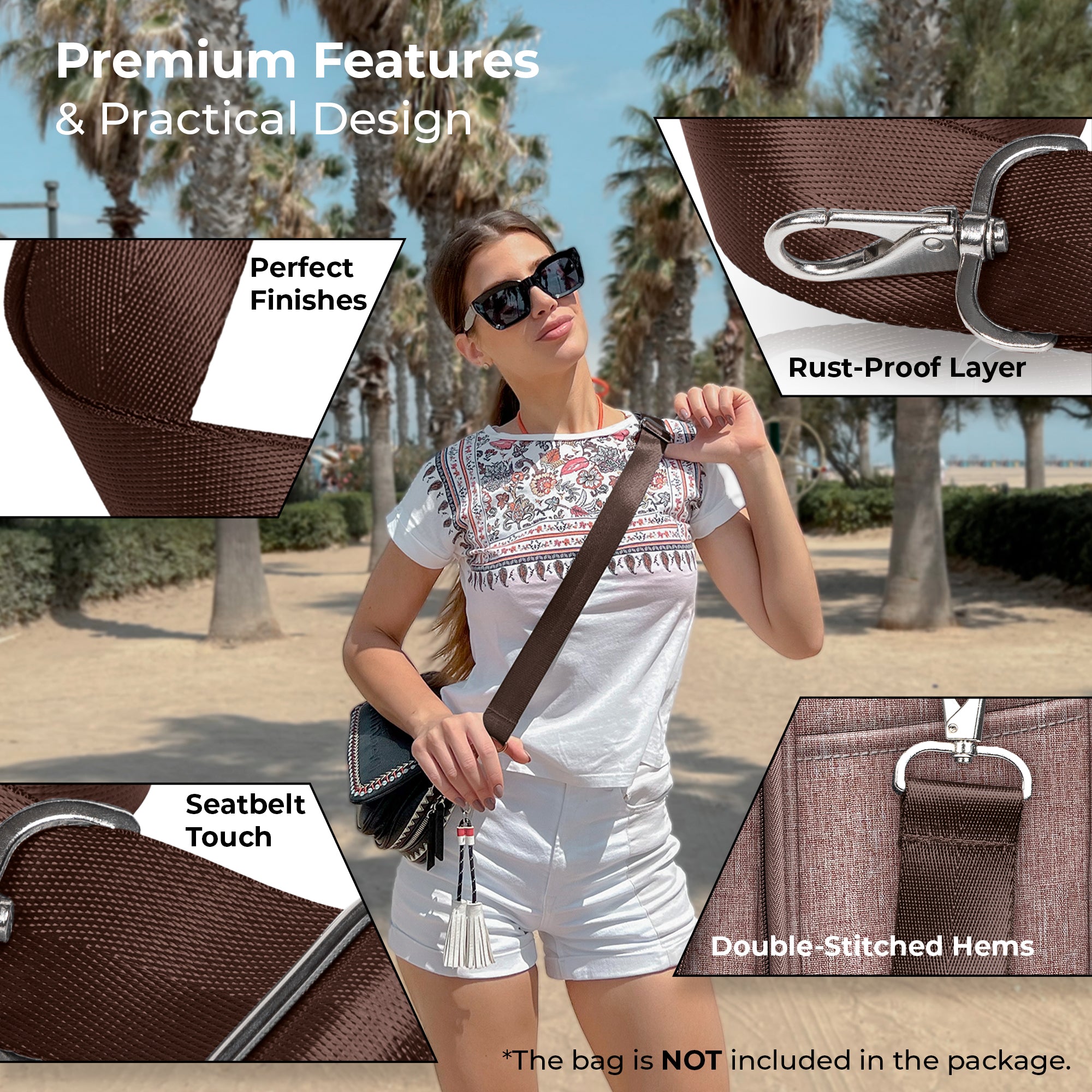 Purse Strap Universal Adjustable with No Punching Buckle Bag Shoulder Strap Cross  Body Strap for Small Bag Briefcase Purse DIY Modification Brown 