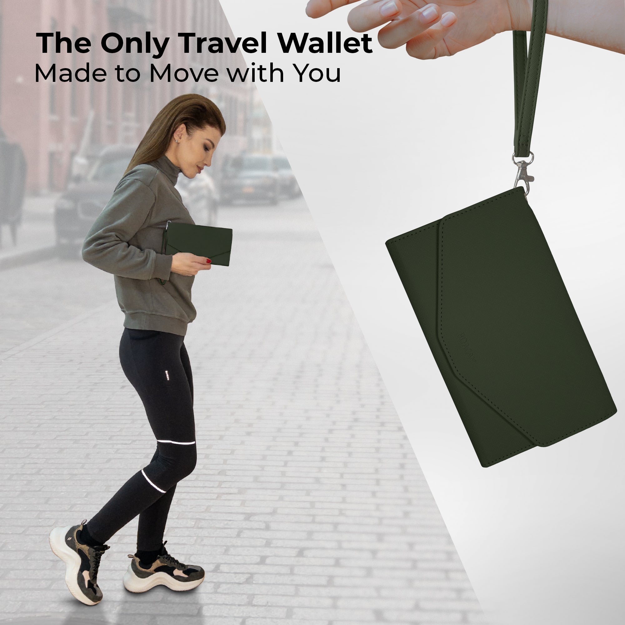 Olive Green Travel Wallet & Passport Holder for Women & Men