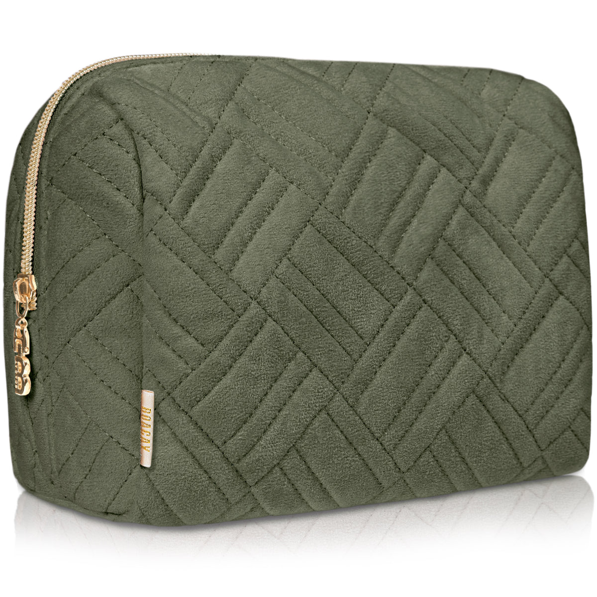 Large Embroidered Cosmetic Pouch - Olive Green