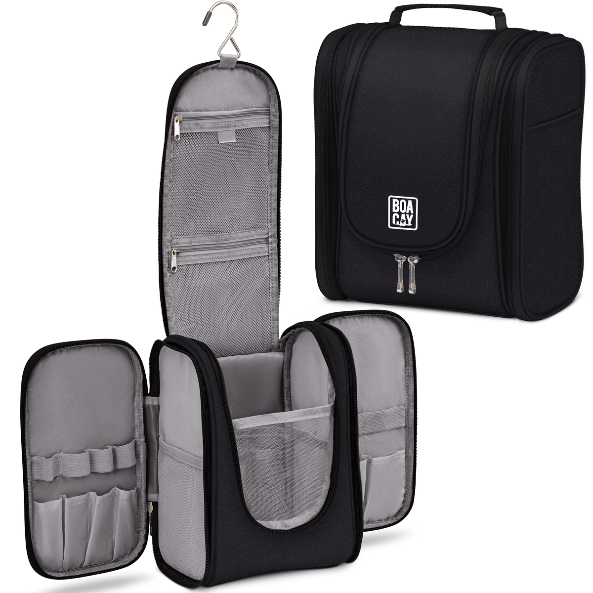 Medium Collapsible Hanging Toiletry Bag - Sapphire Black (Gray Interior)