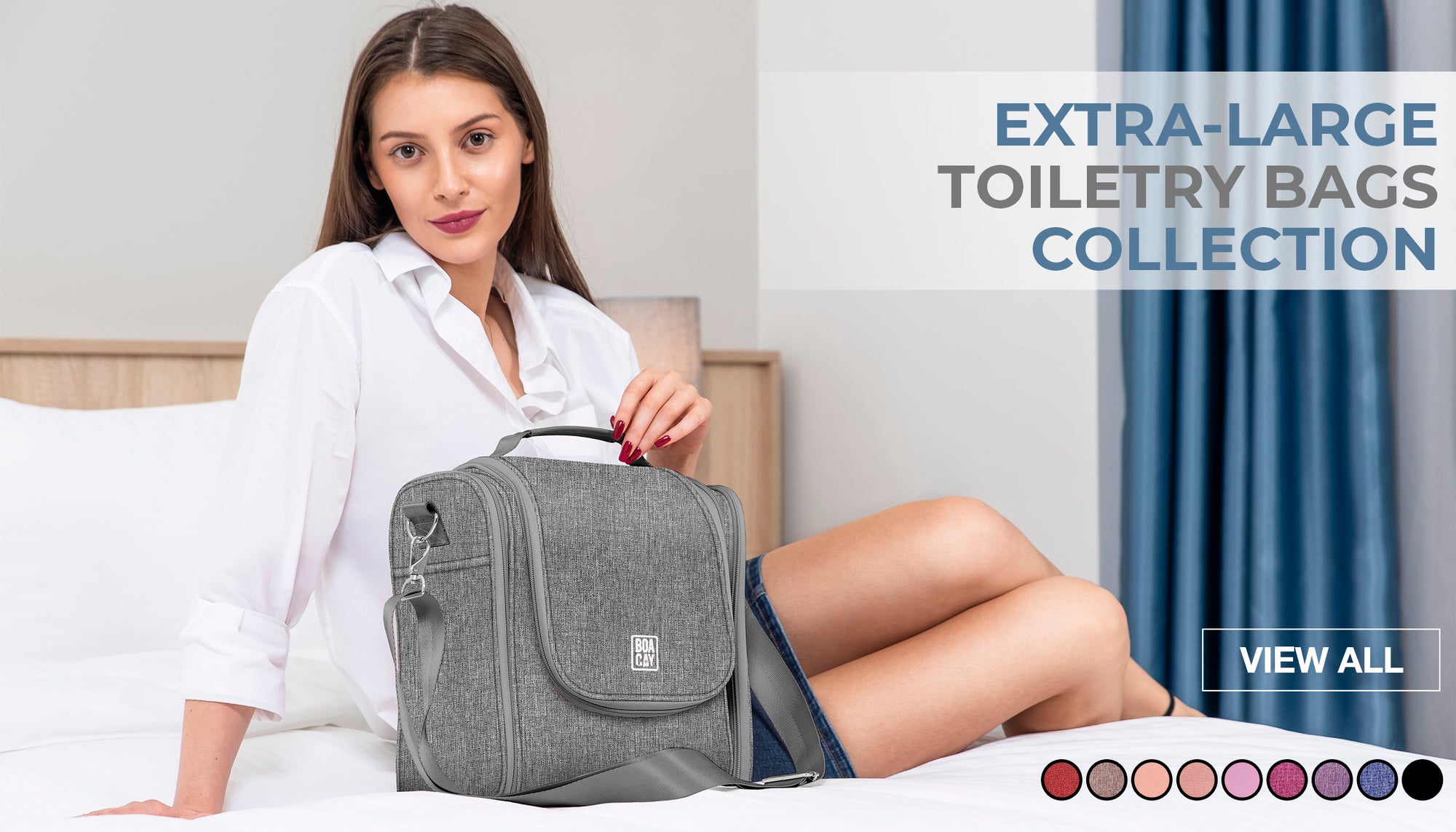 BOACAY Small Gray Hanging Travel Toiletry Bag for Women and Men