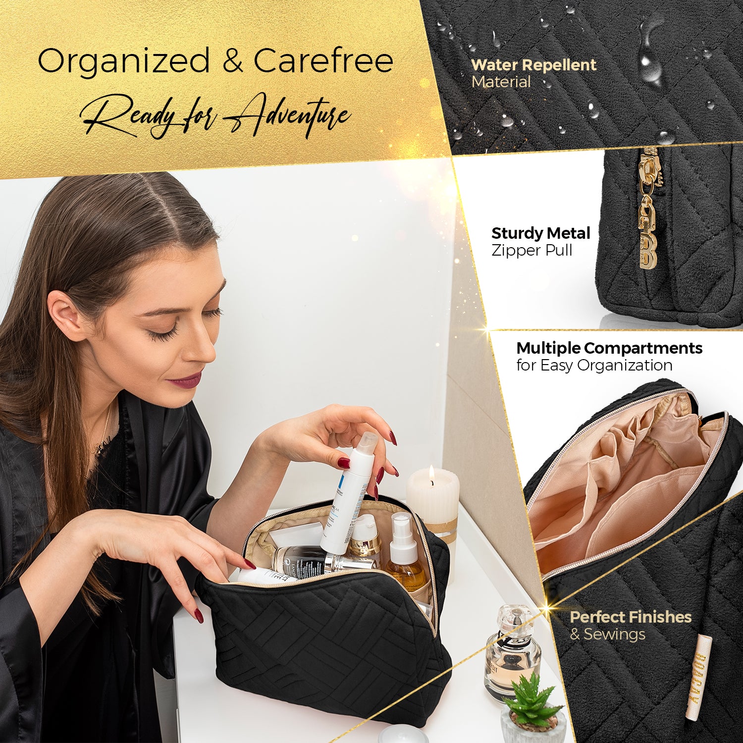 Travel Makeup Bag With Compartments Water-resistant Makeup 