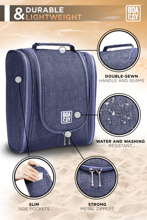 BOACAY Baby Blue Extra-Large Travel Toiletry Bag for Women and Men