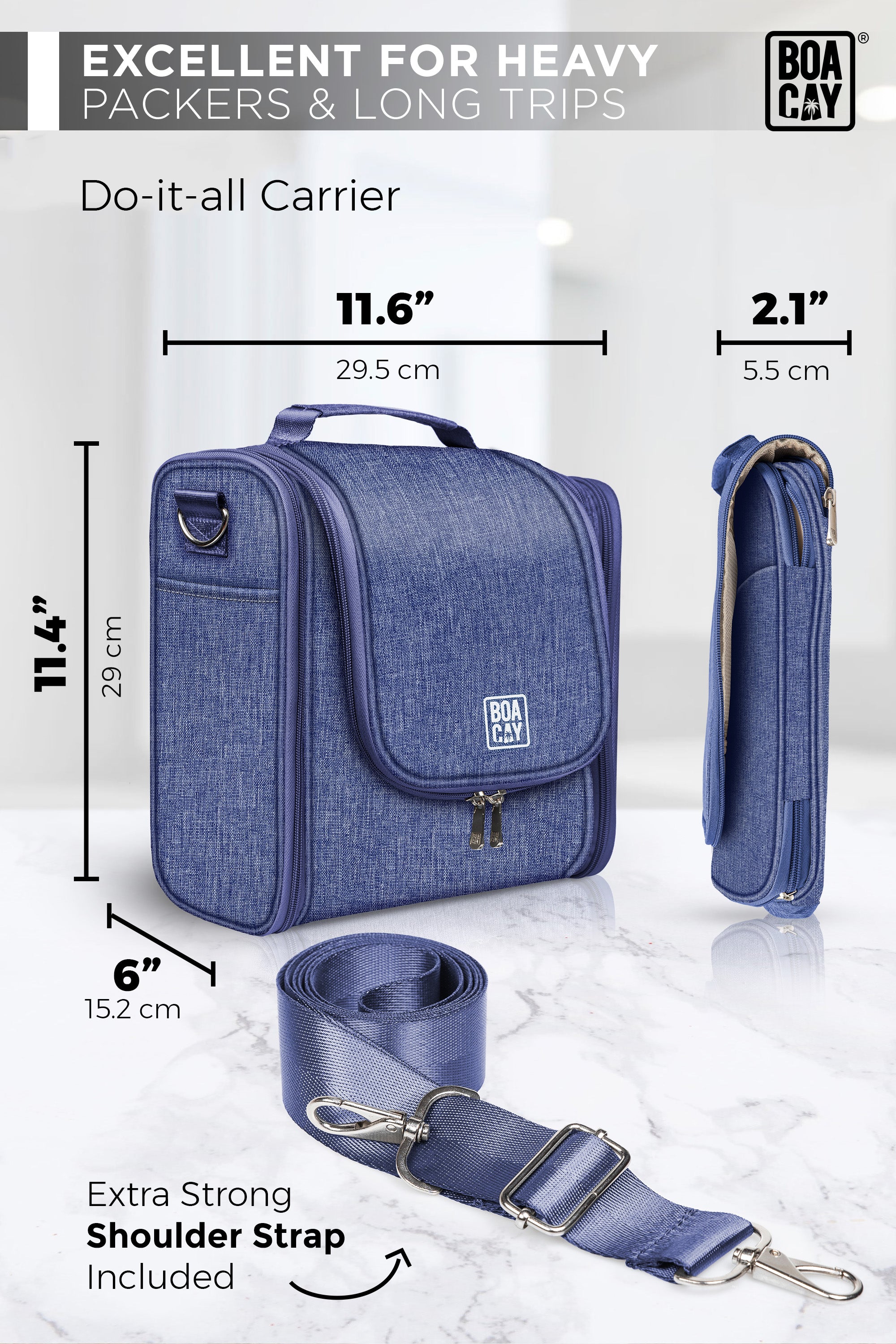 Violet Blue Extra-Large Travel Toiletry Bag for Women and Men - Boacay