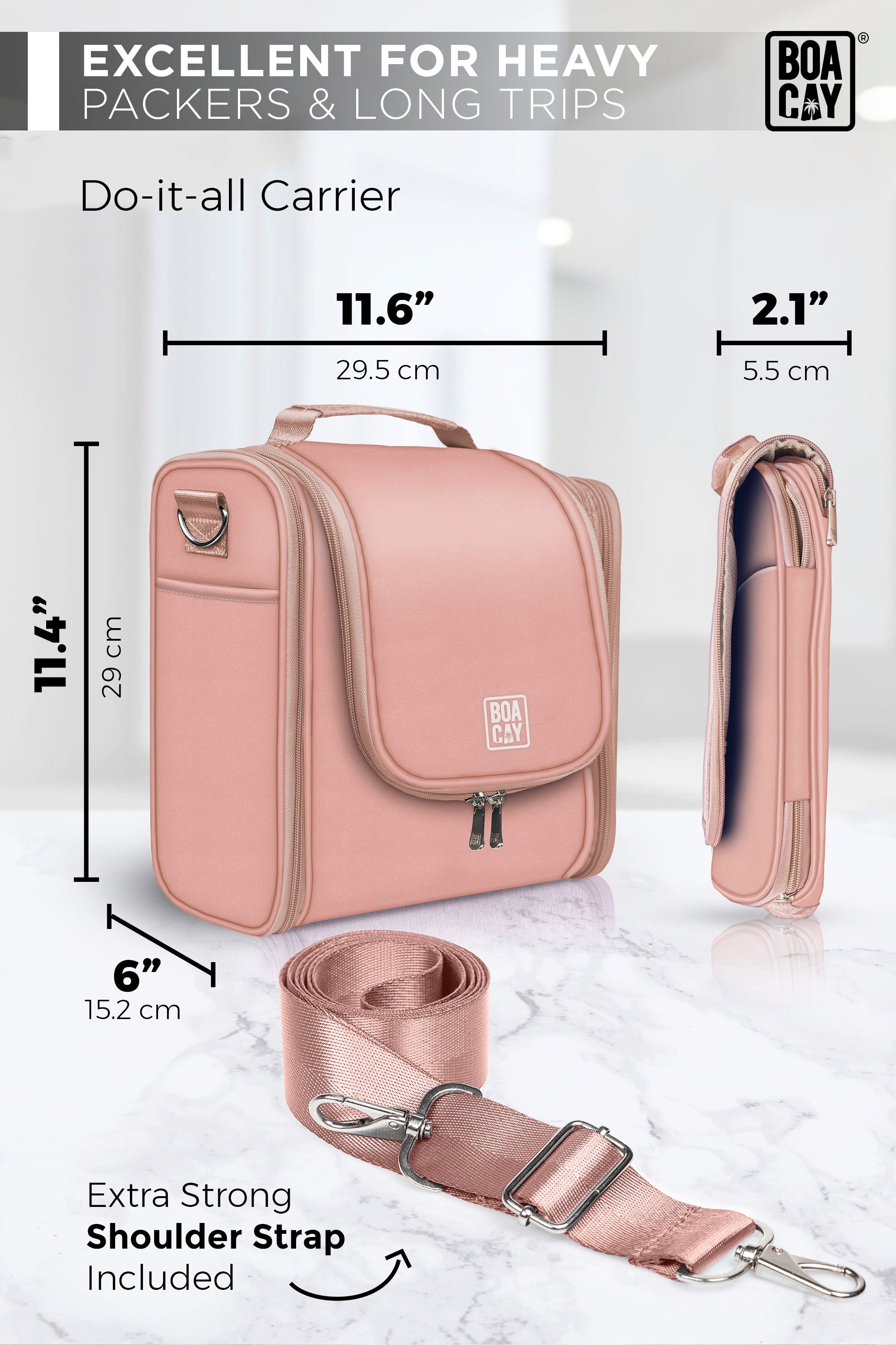 Dusty Rose Extra-Large Travel Toiletry Bag for Women and Men - Boacay