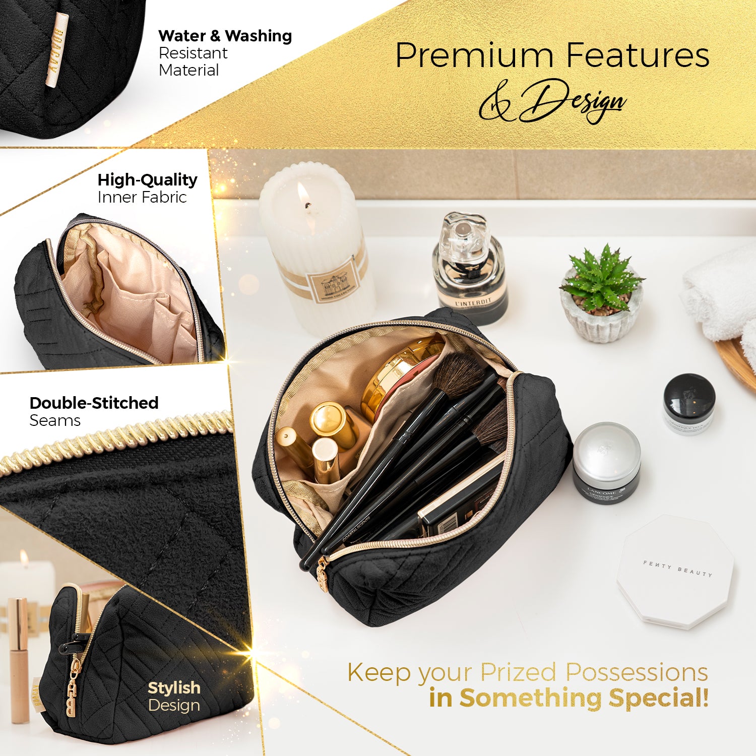 Portable Makeup Bag Toiletry Bag, Travel Cosmetic Case, PU Leather Makeup  Organizer, Brown Diamond Pattern - Walmart.com