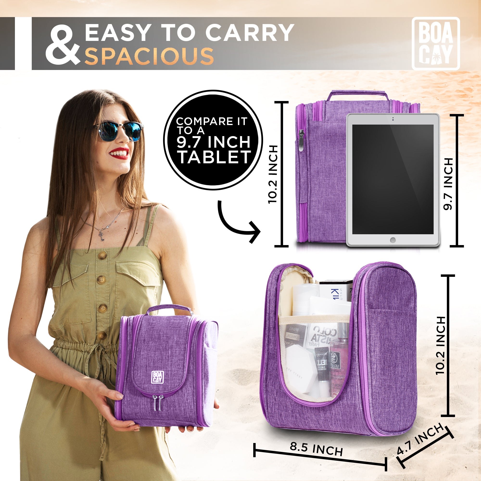 Medium Purple Hanging Travel Toiletry Bag for Women and Men - Boacay