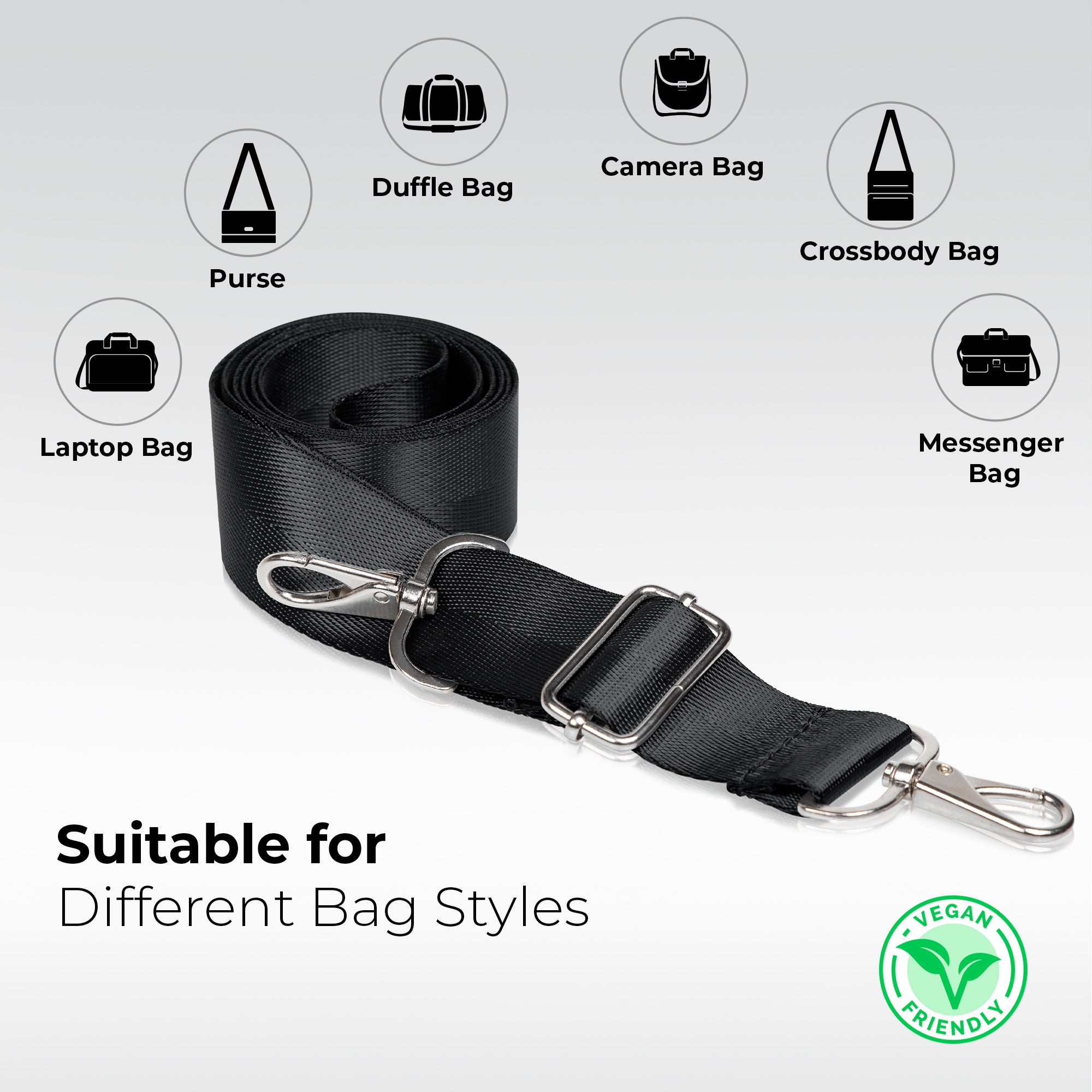 Nylon Shoulder Bag Strap Replacement with Metal Hooks Women Men